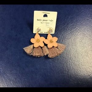 Peach Colored Flower Tassle Earrings